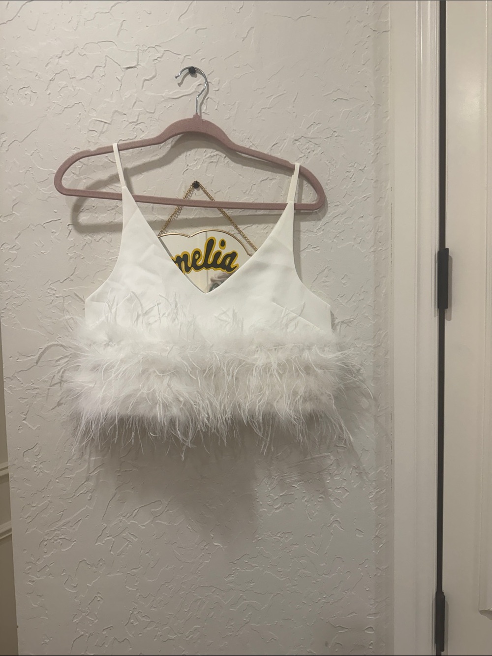 Buddy Love White Feather-Trim V-Neck Crop Top